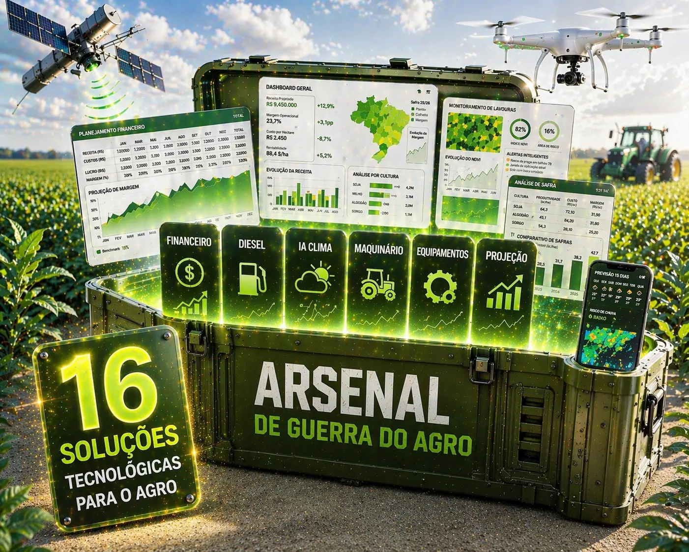 Arsenal de Guerra do Agro — 16 sistemas prontos para proteger a margem do produtor rural